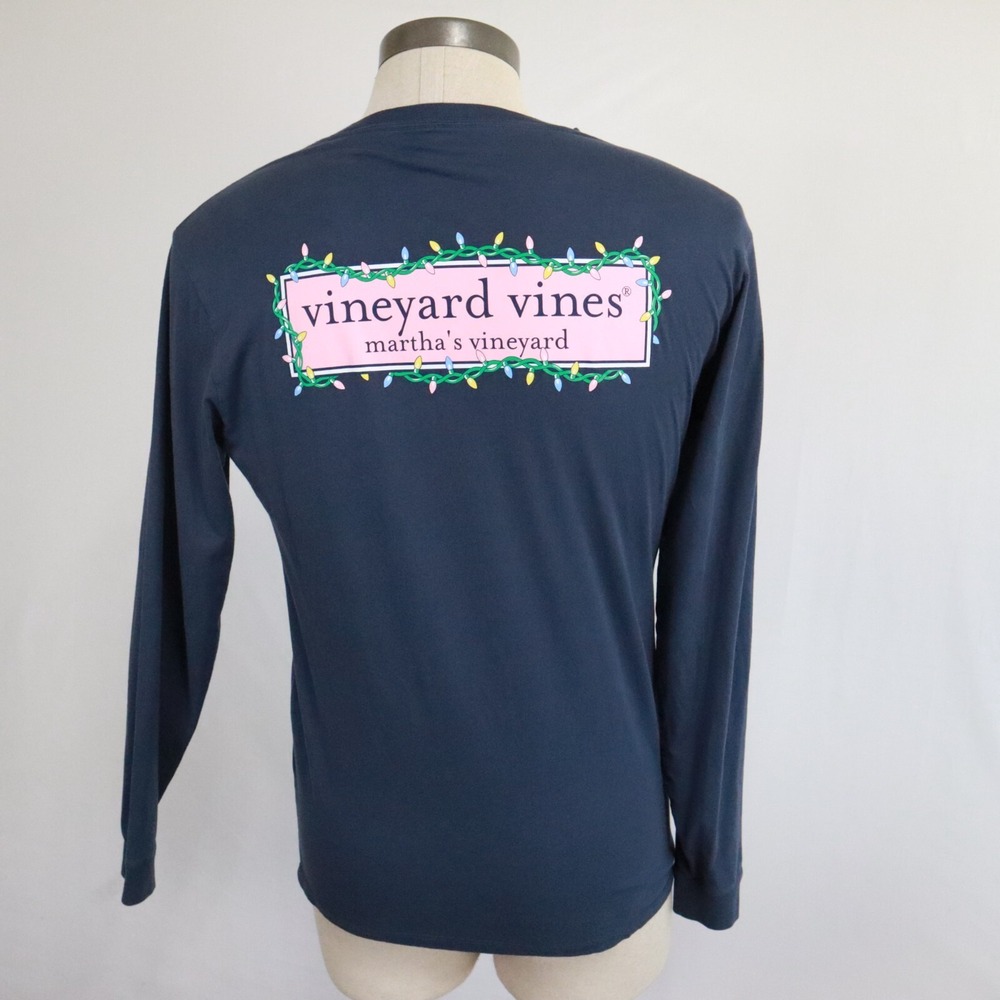 Vineyard Vines T-Shirt Mens Small Pocket Tee Blue Long Sleeve Martha's Vineyard